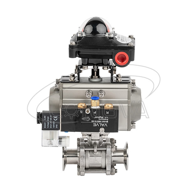 China Sanitary Pneumatic 3PC Ball Valve With Solenoid Valve/Limit